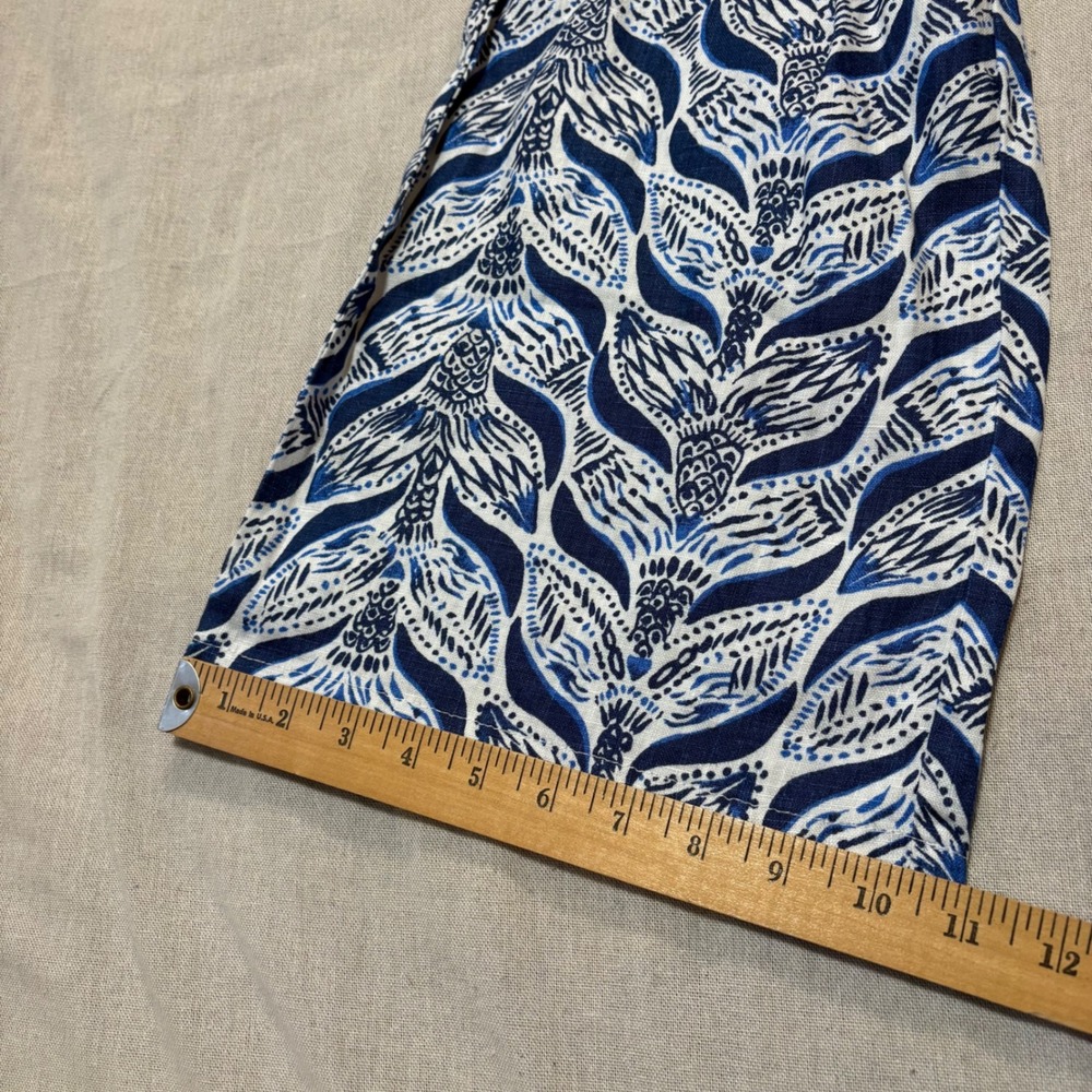 Lilly Pulitzer Palm Print Wide Leg Linen Pants XS Blue White Casual Beach Resort - Picture 6 of 8